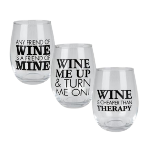 Tumbler Glass Wine Stemless Printed 475ml