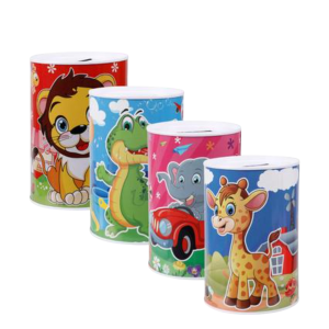 Money-bank tin kiddies asstd 8x12,5cm