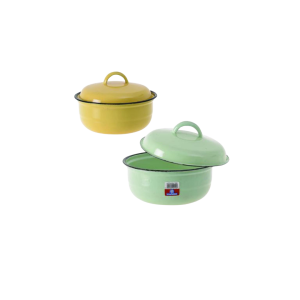 Food Dish Enamel 18cm with Lid Plain