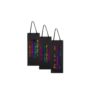 Gift Bag Paper Wine English Words 13x35cm Black